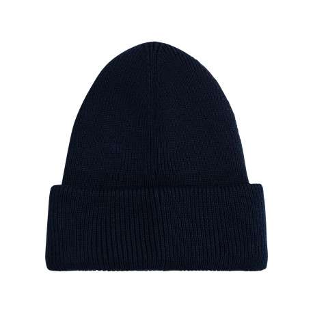 Bonnet en coton marine uni en bord-côte avec un tour de tête élastiqué - Image 2