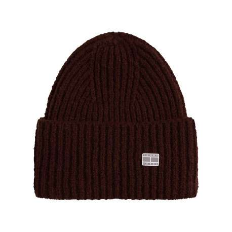 Bonnet en coton biologique brun uni avec un logo cousu à l’avant