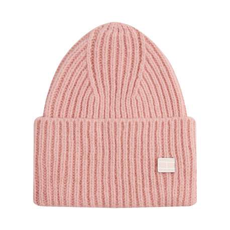 Bonnet en coton biologique rose uni avec un logo cousu à l’avant