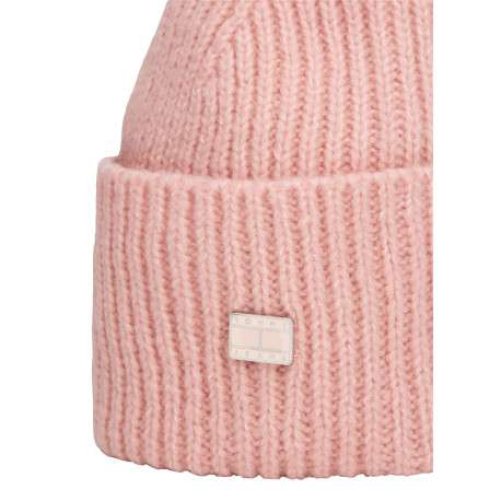Bonnet en coton biologique rose uni avec un logo cousu à l’avant - Image 3