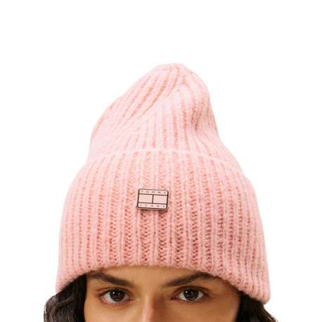 Bonnet en coton biologique rose uni avec un logo cousu à l’avant - Image 4