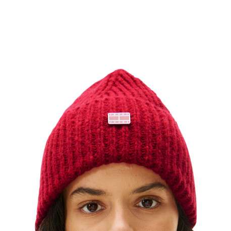 Bonnet en coton biologique fuchsia uni avec un logo cousu à l’avant - Image 4