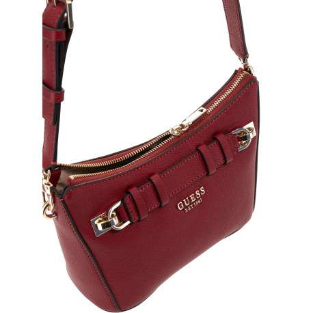 Sac à porté épaule rouge pourvu d'une fermeture zippée dorée - Image 3