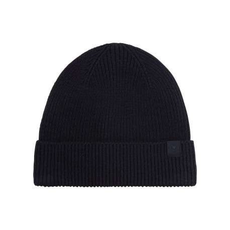 Bonnet marine uni en maille tricotée avec un logo en relief brodé