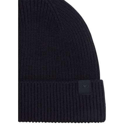 Bonnet marine uni en maille tricotée avec un logo en relief brodé - Image 2