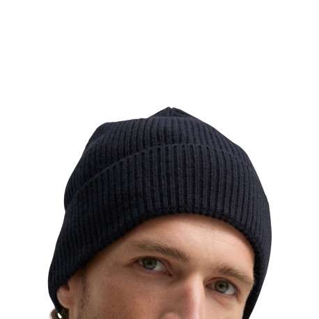 Bonnet marine uni en maille tricotée avec un logo en relief brodé - Image 3