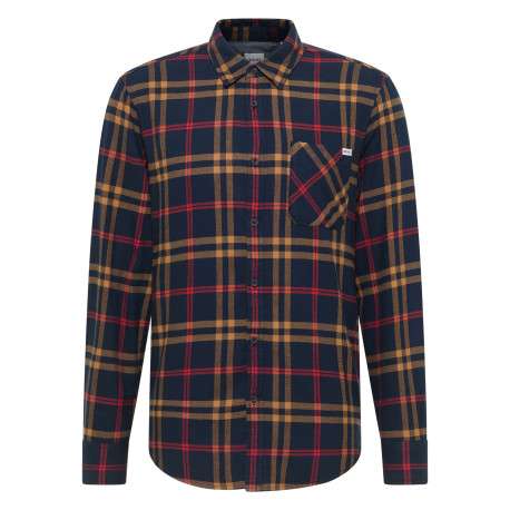 Chemise en coton marine camel et rouge à carreaux avec une coupe regular fit