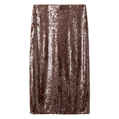 Jupe longue marron coupe crayon en tissu orné de sequins brillants