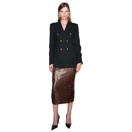 Jupe longue marron coupe crayon en tissu orné de sequins brillants - Image 5