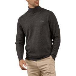 Pull en coton anthracite uni avec une coupe droite et un col roulé