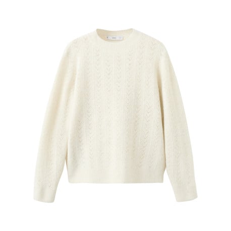 Pull beige en maille tricotée pourvu d'un col rond et de manches longues