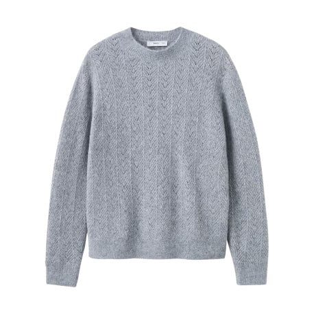 Pull gris en maille tricotée pourvu d'un col rond et de manches longues