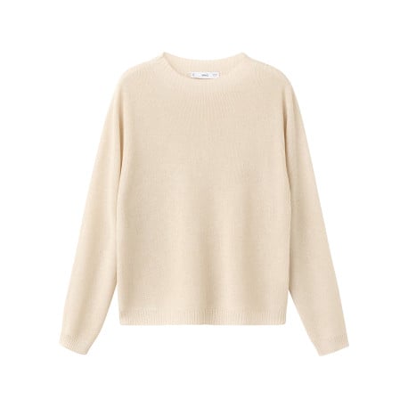 Pull beige en maille tricotée pourvu d'un col rond et de manches longues