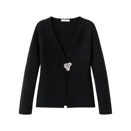 Gilet noir pourvu d'un col v et d'une fermeture boutonnée à l'avant