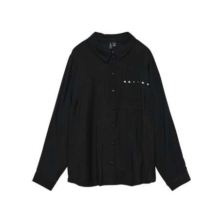 Chemisier noir uni à coupe droite avec un col à revers et une poche