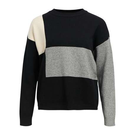 Pull noir et gris en maille fine avec une coupe droite et un col rond