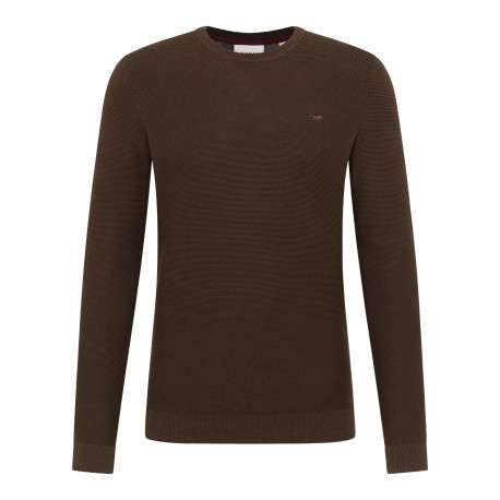 Pull en coton chocolat uni avec une coupe droite et un col rond
