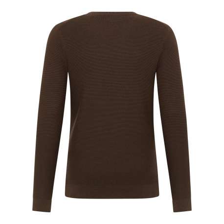 Pull en coton chocolat uni avec une coupe droite et un col rond - Image 2