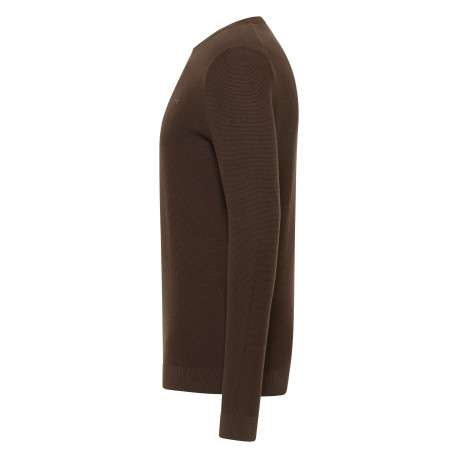 Pull en coton chocolat uni avec une coupe droite et un col rond - Image 3
