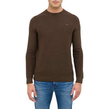 Pull en coton chocolat uni avec une coupe droite et un col rond - Image 4