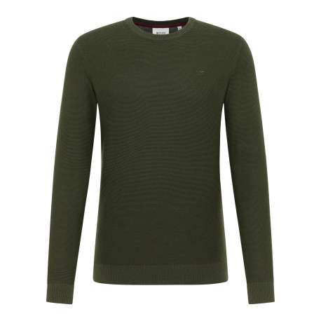 Pull en coton kaki uni avec une coupe droite et un col rond