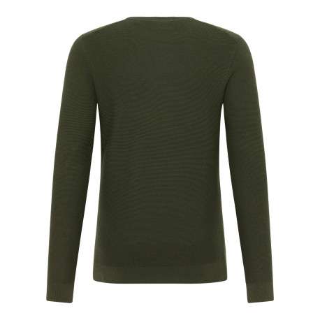 Pull en coton kaki uni avec une coupe droite et un col rond - Image 2