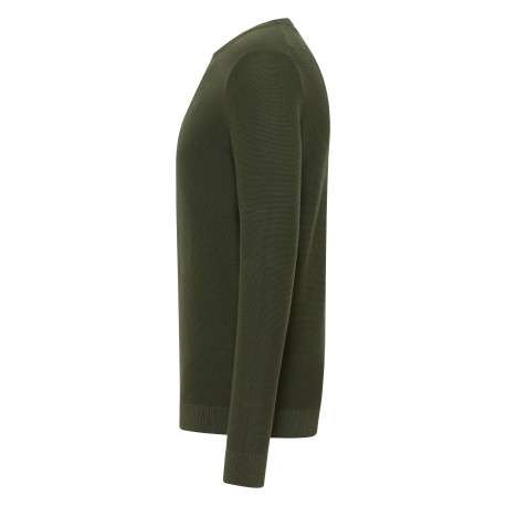 Pull en coton kaki uni avec une coupe droite et un col rond - Image 3