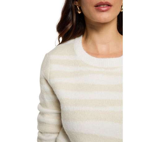 Pull écru orné d'un motif zébré et pourvu d'un col rond côtelé - Image 4