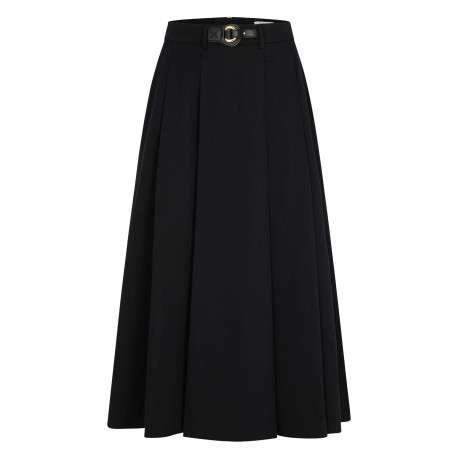 Jupe longue noire à plis pourvue d'une coupe évasée et d'une fermeture zippée