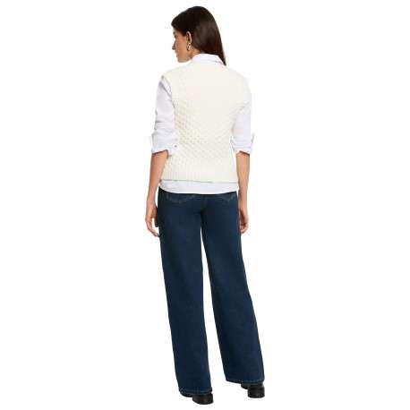 Pull écru sans manches en maille tricotée incrusté de strass - Image 3