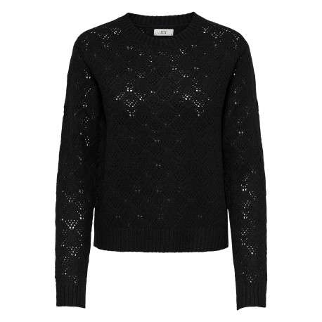 Pull noir en maille ajourée avec une coupe droite et un col rond