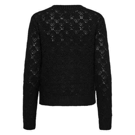 Pull noir en maille ajourée avec une coupe droite et un col rond - Image 2