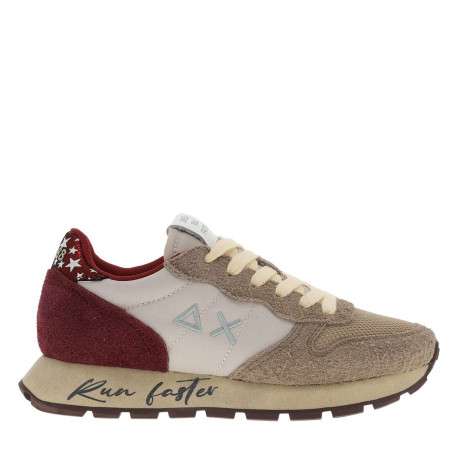 Baskets beiges en cuir à talon plat avec des lacets et logo brodé bleu clair - Image 2