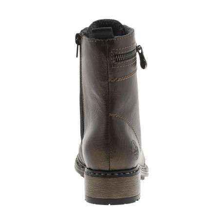 Bottines en cuir enduit bronze à talon décroché bas avec des lacets et un zip - Image 6