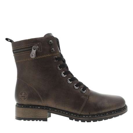 Bottines en cuir enduit bronze à talon décroché bas avec des lacets et un zip - Image 2