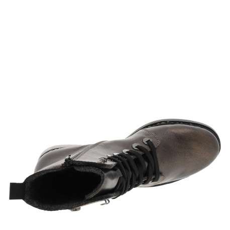 Bottines en cuir enduit bronze à talon décroché bas avec des lacets et un zip - Image 4