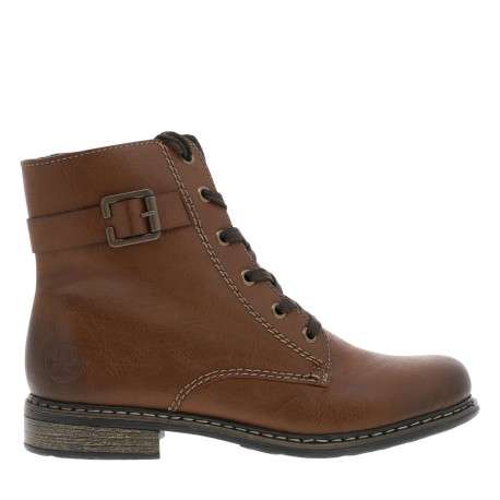 Bottines cognac à talon décroché bas avec des lacets et un zip latéral - Image 2