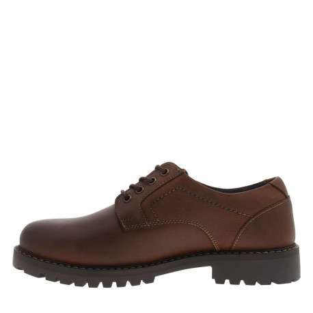 Derbies en cuir tan à talon décroché bas avec des lacets ronds