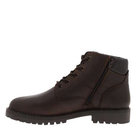 Bottines en cuir café à talon décroché bas avec un zip et des lacets ronds