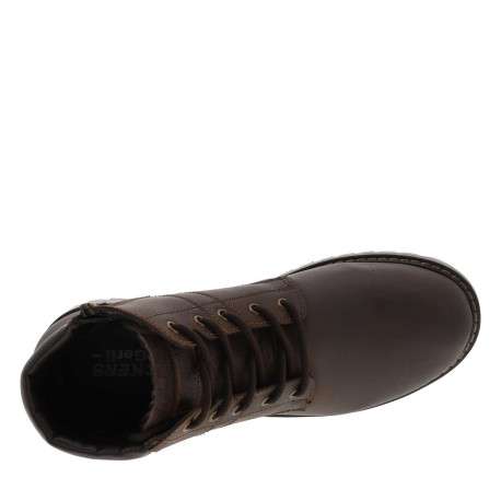 Bottines en cuir café à talon décroché bas avec un zip et des lacets ronds - Image 4