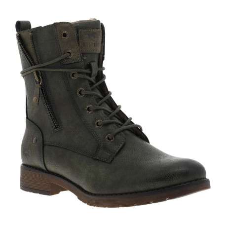 Bottines kaki à talon décroché bas avec un zip et des lacets ronds - Image 3