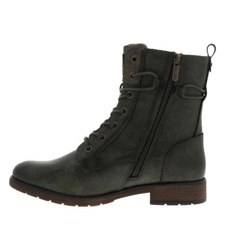 Bottines kaki à talon décroché bas avec un zip et des lacets ronds