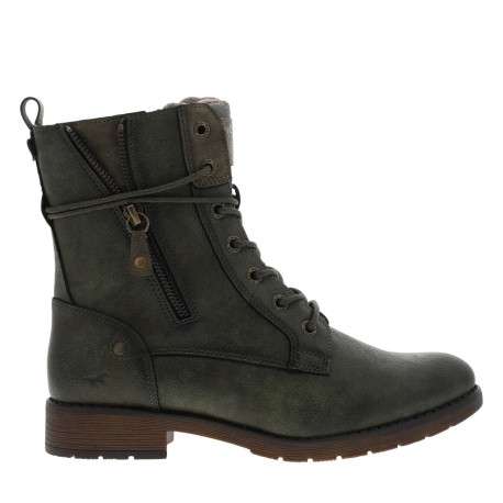 Bottines kaki à talon décroché bas avec un zip et des lacets ronds - Image 2