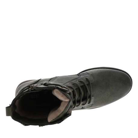 Bottines kaki à talon décroché bas avec un zip et des lacets ronds - Image 4