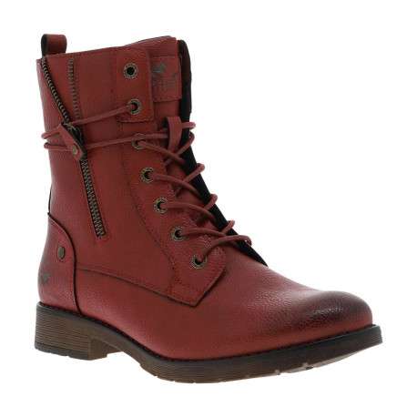 Bottines rouges à talon décroché bas avec un zip et des lacets ronds - Image 3