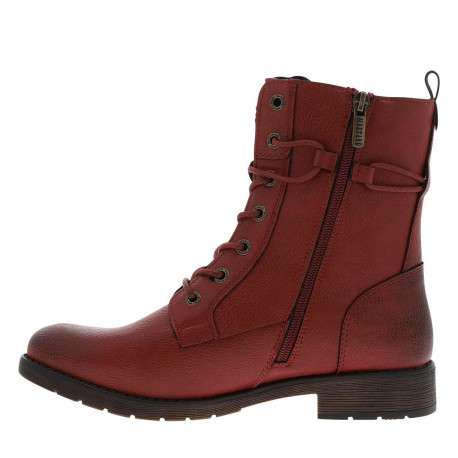 Bottines rouges à talon décroché bas avec un zip et des lacets ronds