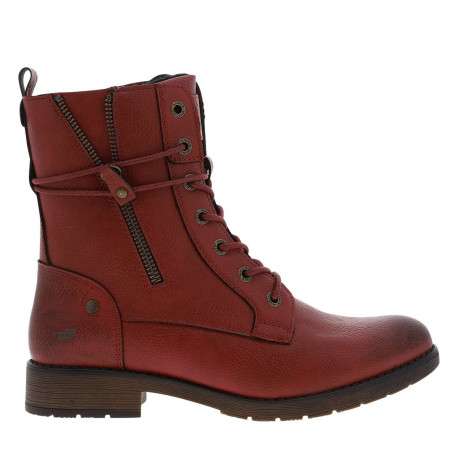 Bottines rouges à talon décroché bas avec un zip et des lacets ronds - Image 2