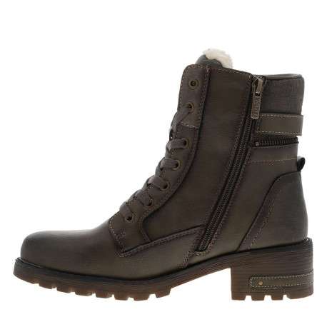 Bottines taupe à talon décroché bas avec des lacets plats et un zip
