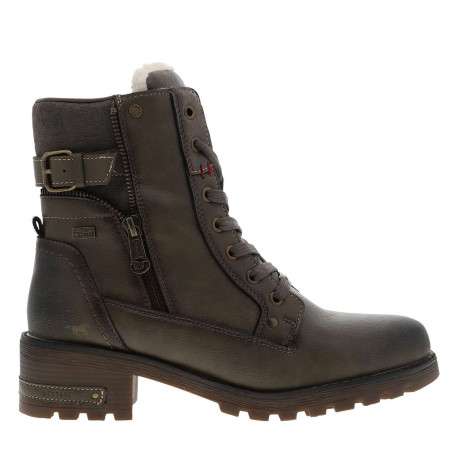 Bottines taupe à talon décroché bas avec des lacets plats et un zip - Image 2