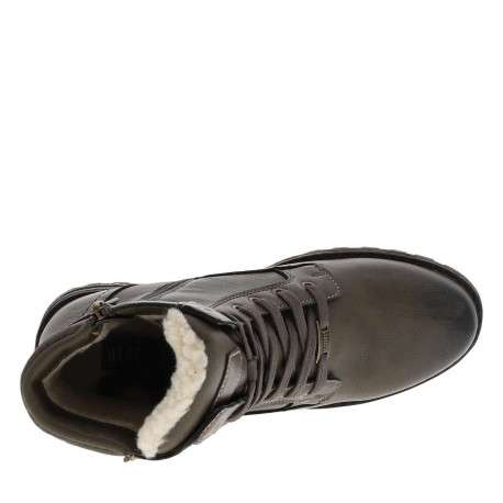 Bottines taupe à talon décroché bas avec des lacets plats et un zip - Image 4